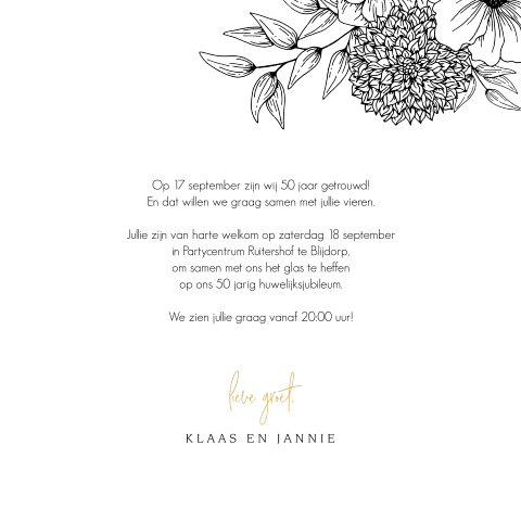 Uitnodiging 50 jaar getrouwd met getekende bloemen