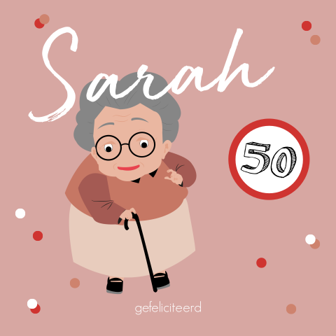 Grappige Sarah 50 jaar verjaardagskaart met confetti