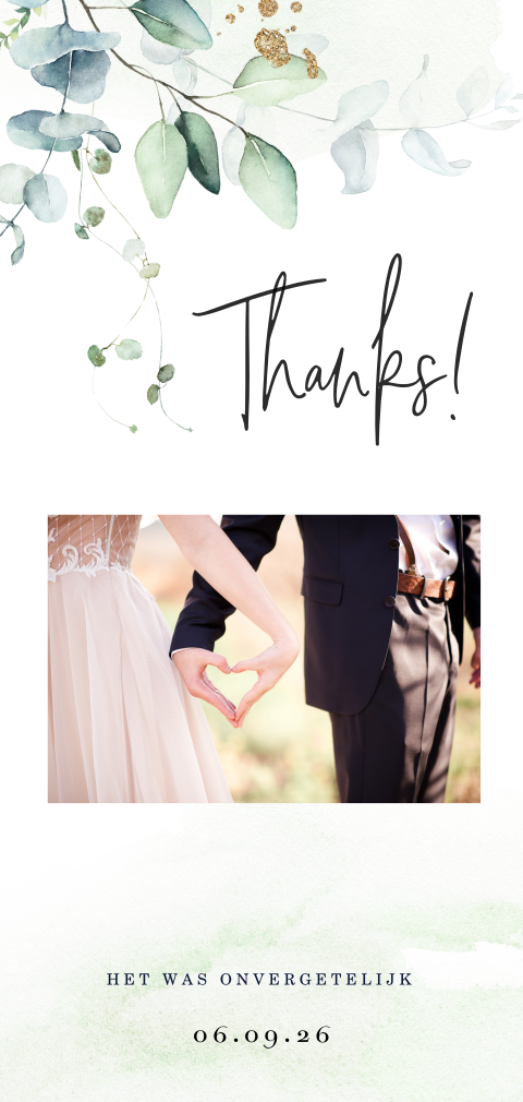 Bedankkaart bruiloft Aquarel Eucalyptus met foto