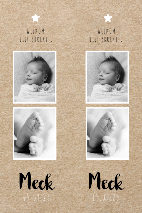 DIY label geboortekaartje met karton look en foto's