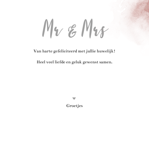 Felicitatiekaart huwelijk Mr & Mrs met aquarel en hartjes