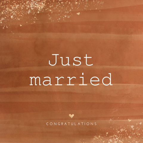 Just married felicitatiekaart roest met gouden spetters