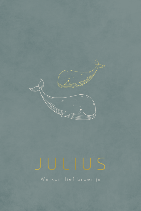 Walvis geboortekaartje met goudfolie en ronde hoeken voor een jongen