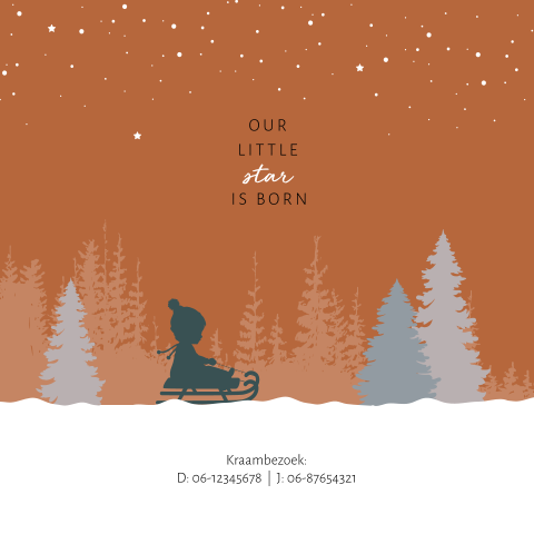 Winter silhouet kaartje jongen met takelwagen in de sneeuw