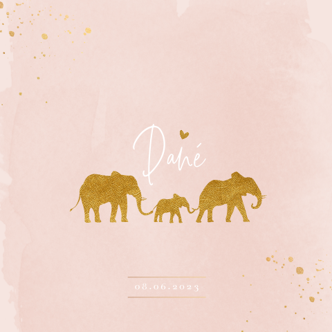 Aquarel meisjeskaartje met familie olifant