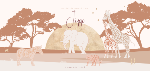 Jungle geboortekaartje voor een meisje met safaridieren