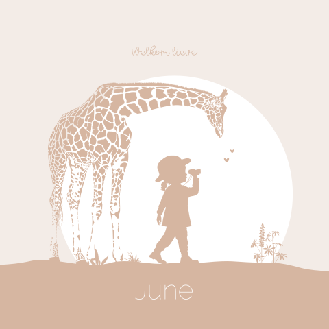 Jungle silhouet geboortekaartje meisje met giraffe