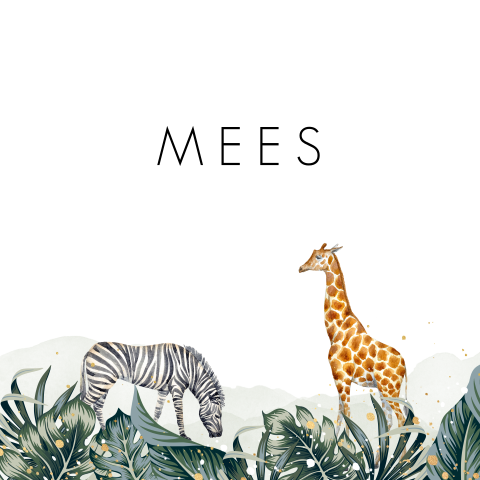 Jungle geboortekaartje met zebra en giraffe