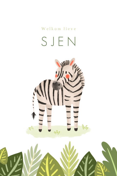 Lief geboortekaartje unisex met ronde hoeken en zebra
