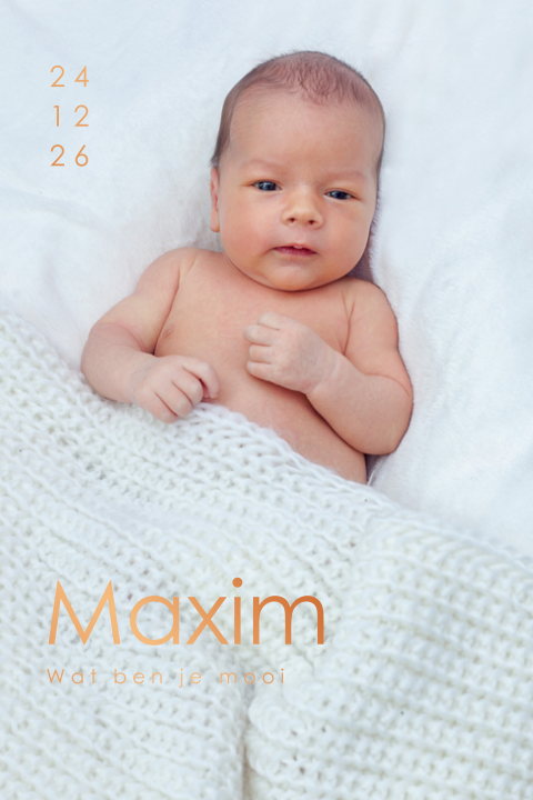 Koperfolie geboortekaartje met ronde hoeken en foto