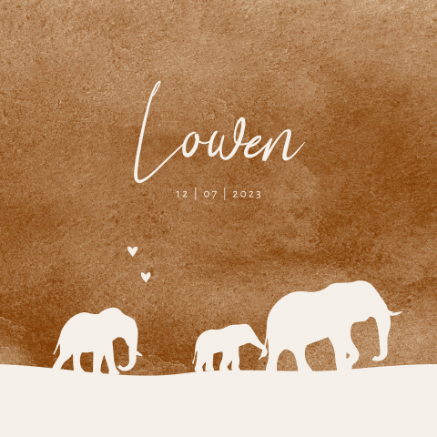 Unisex babykaartje Jollein Savannah met olifantjes en ronde hoeken