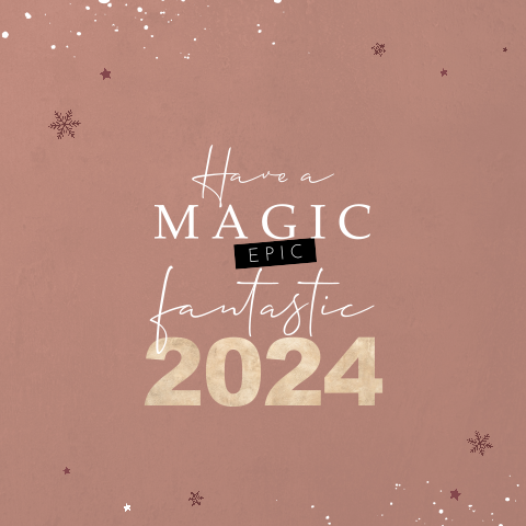 Trendy kerstkaart met de tekst "have a magic epic fantastic 2022"