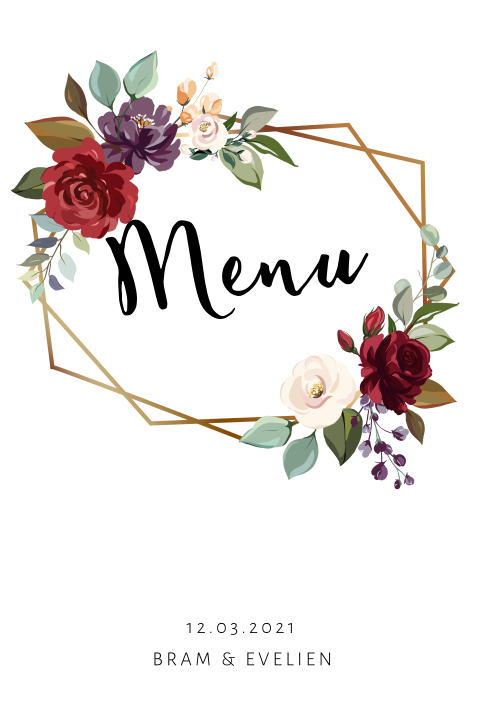 Moderne menukaart met bloemen en kader