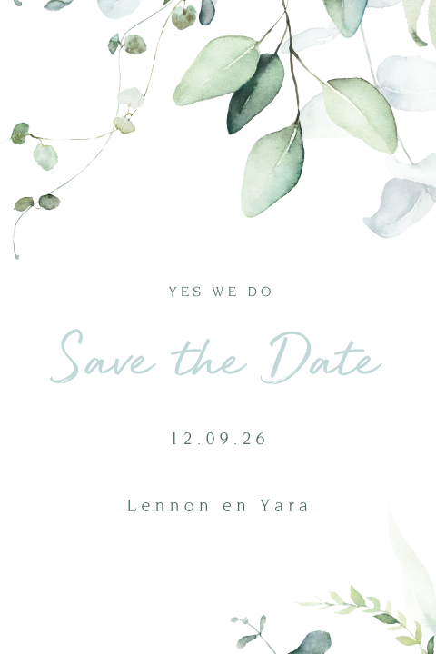 Botanische Save the Date kaart Floral and Blue