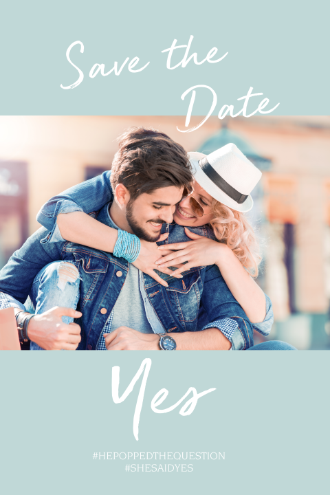 Save the Date Floral and Blue met foto en "Yes"