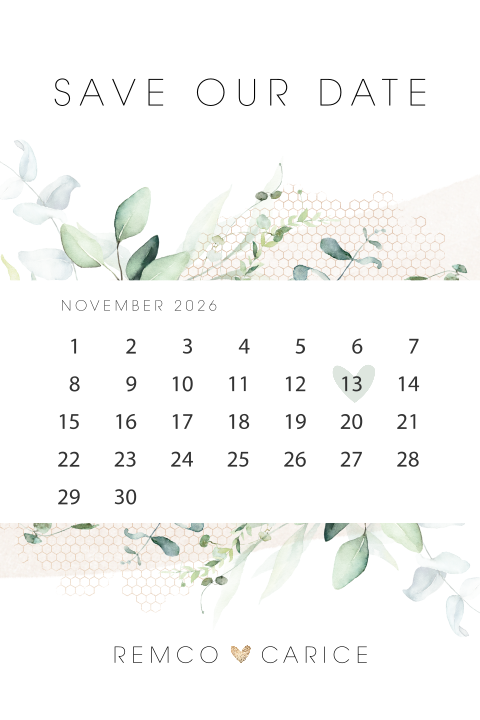 Save the Date kaart Classic Botanic met kalender