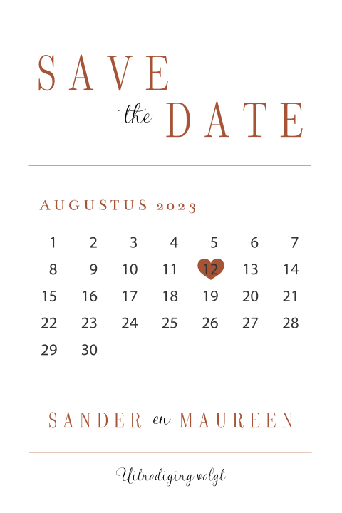 Save the Date kaart Clean Koper met kalender
