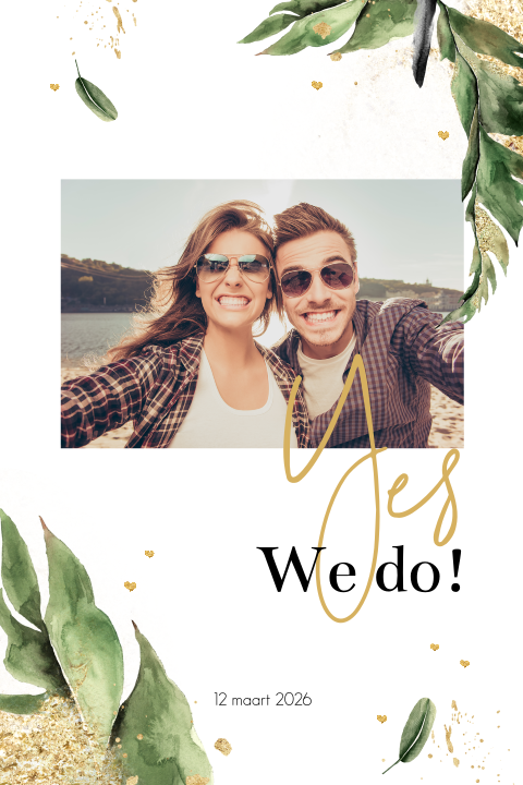 Botanische trouwkaart met foto en Yes we do