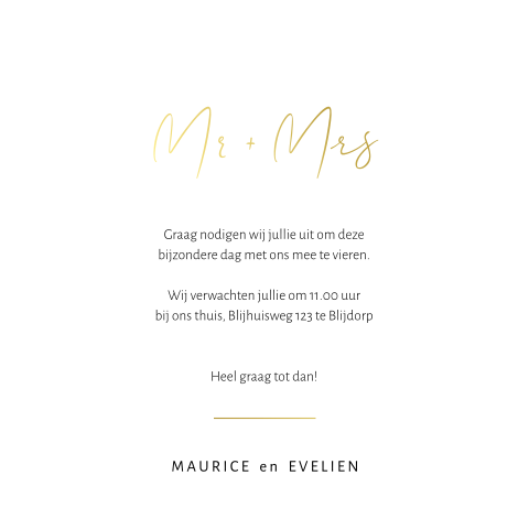 Mr and Mrs trouwkaart met goudfolie en symbolen