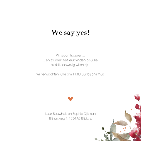 Romantische koperfolie trouwkaart met bloemen