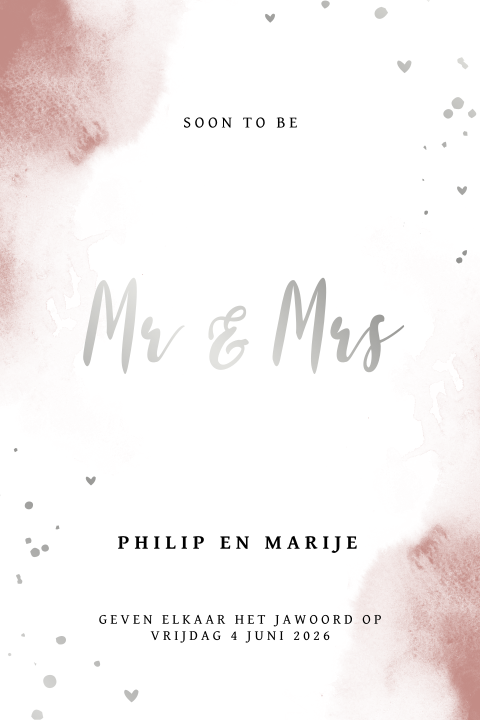 Mr & Mrs trouwkaart met ronde hoeken en zilverfolie