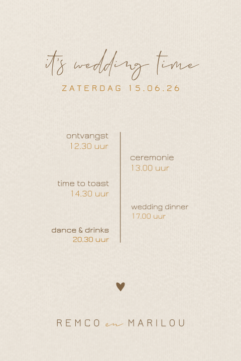Basic huwelijksuitnodiging met tijdlijn en kartonlook