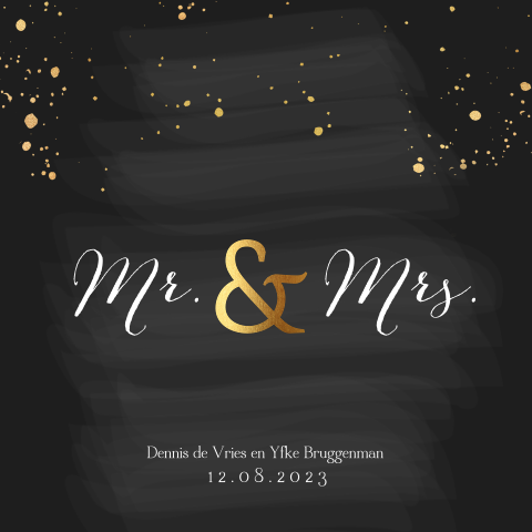 Trouwkaart Mr & Mrs met krijtbord en goudlook