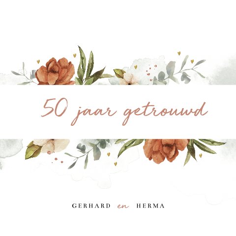 Uitnodiging 50 jaar getrouwd met aquarel bloemen
