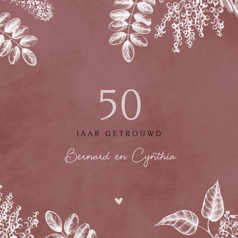 Uitnodiging 50 jaar getrouwd met getekende bloemen
