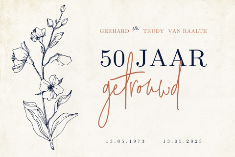 Jubileum 50 jaar getrouwd vintage met bloem