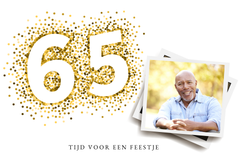 Verjaardag 65 jaar met foto en gouden confetti