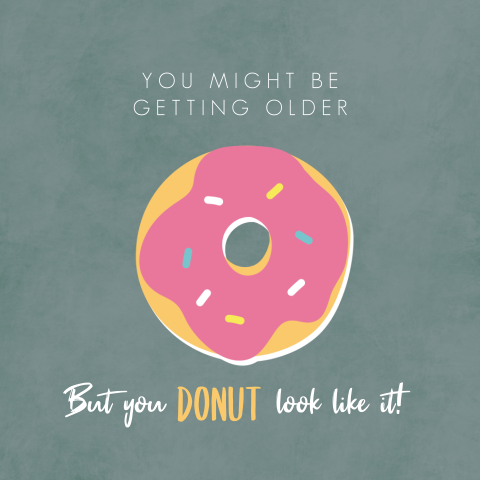 Grappige verjaardagskaart met heerlijke, kleurrijke donut