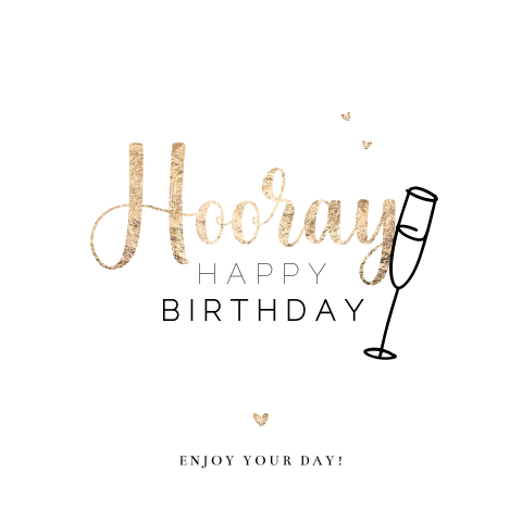 Verjaardagskaart met hooray en champagne