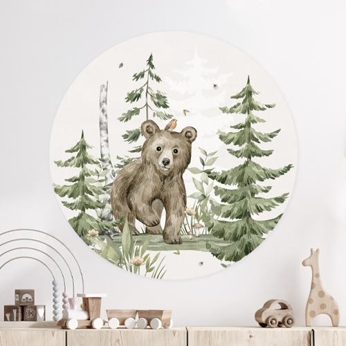 Behangcirkel jongen met bos en beer
