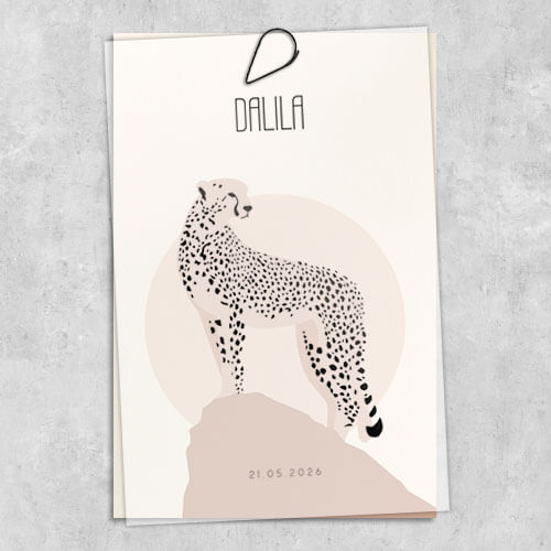Kalkpapieren cover voor meisjeskaartje met cheetah
