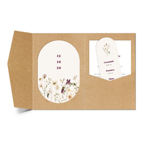 Pocketfold trouwkaart met aquarel veldbloemen