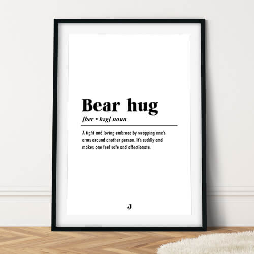 Jollein geboorteposter met definitie van Bear hug