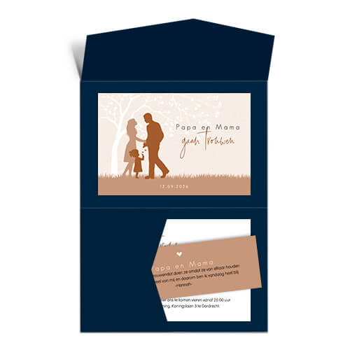 Pocketfold silhouet trouwkaart papa en mama gaan trouwen