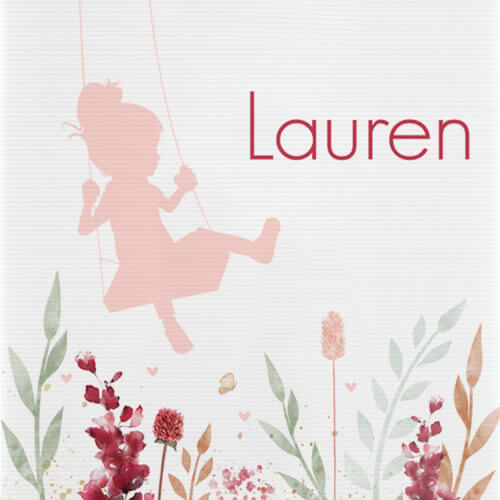 Geboorte raambord met meisje op schommel en droogbloemen