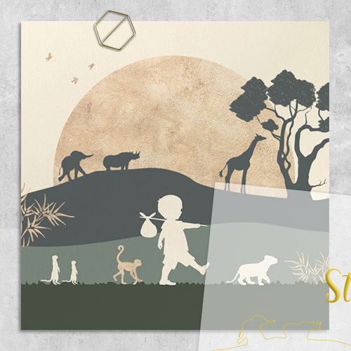 Achterkaart voor combi kalkpapier silhouet jongen op safari