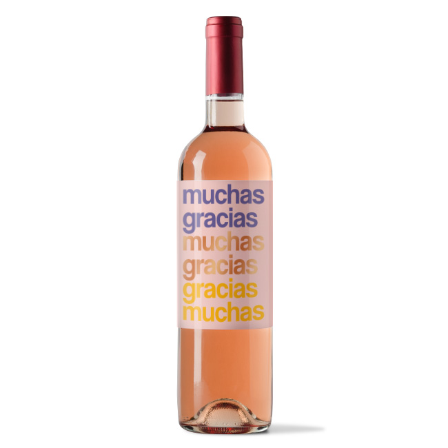Etiket voor wijnfles muchas gracias met koperfolie - 4 stuks
