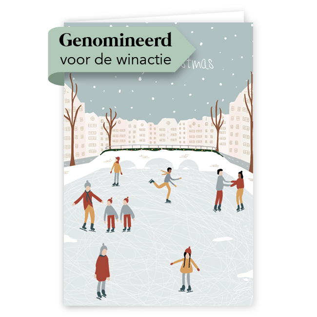 Schaatsen op Amsterdamse gracht kerstkaart Voedselbank Raalte