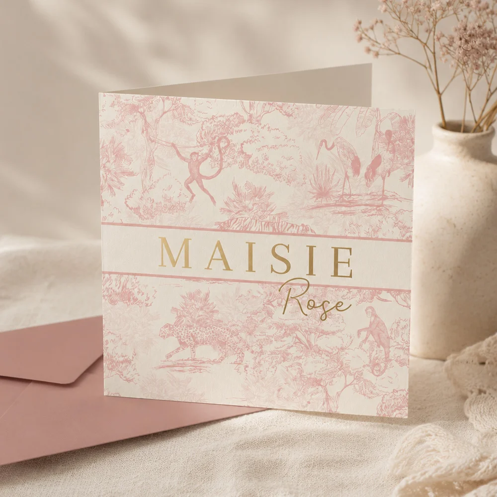 Geboortekaartje esther vedder beige roze maisie