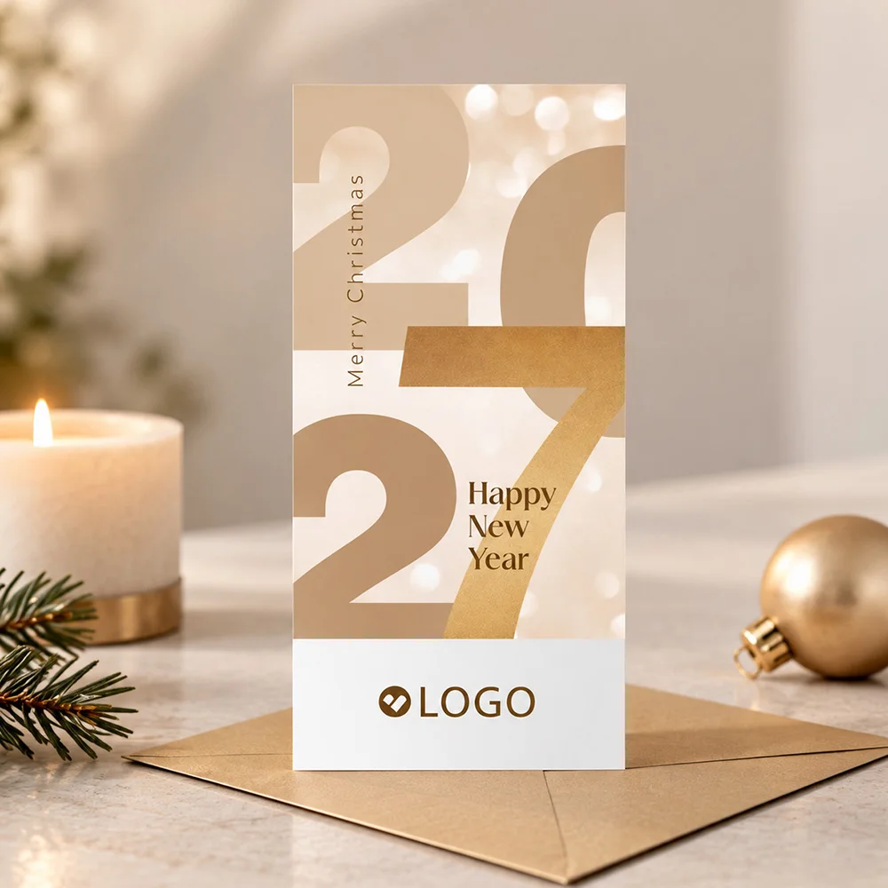 Zakelijke kerstkaarten foliedruk met eigen logo 2027