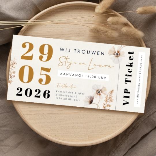 just married trouwkaart ticket
