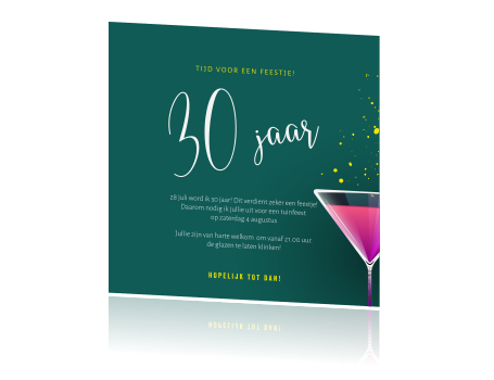 Super Uitnodiging verjaardag 30 jaar sparkling cocktail glas BS-93