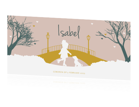 Super Winter silhouet kaartje meisje op schaatsen met hond YU-02