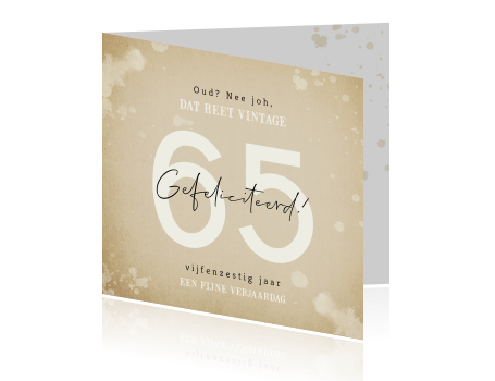 Felicitatiekaart 65 jaar vintage met aanpasbare leeftijd